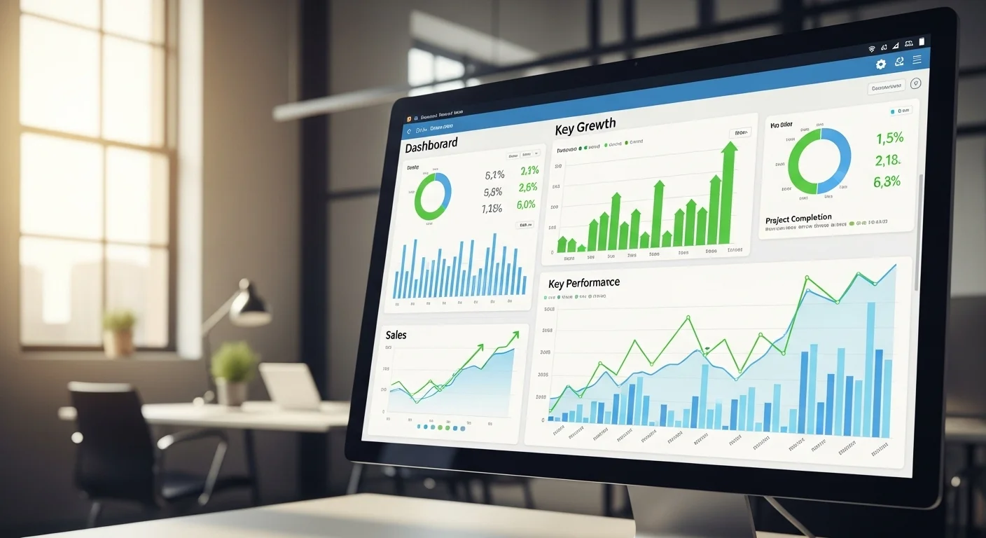 Dashboard clair et moderne montrant une croissance positive des indicateurs clés de performance (KPIs).