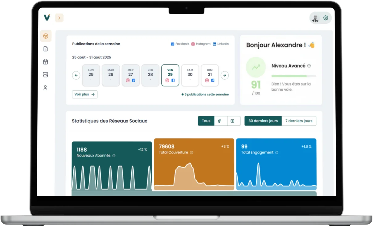 Calendrier de l'application Visiblia pour la programmation des publications.